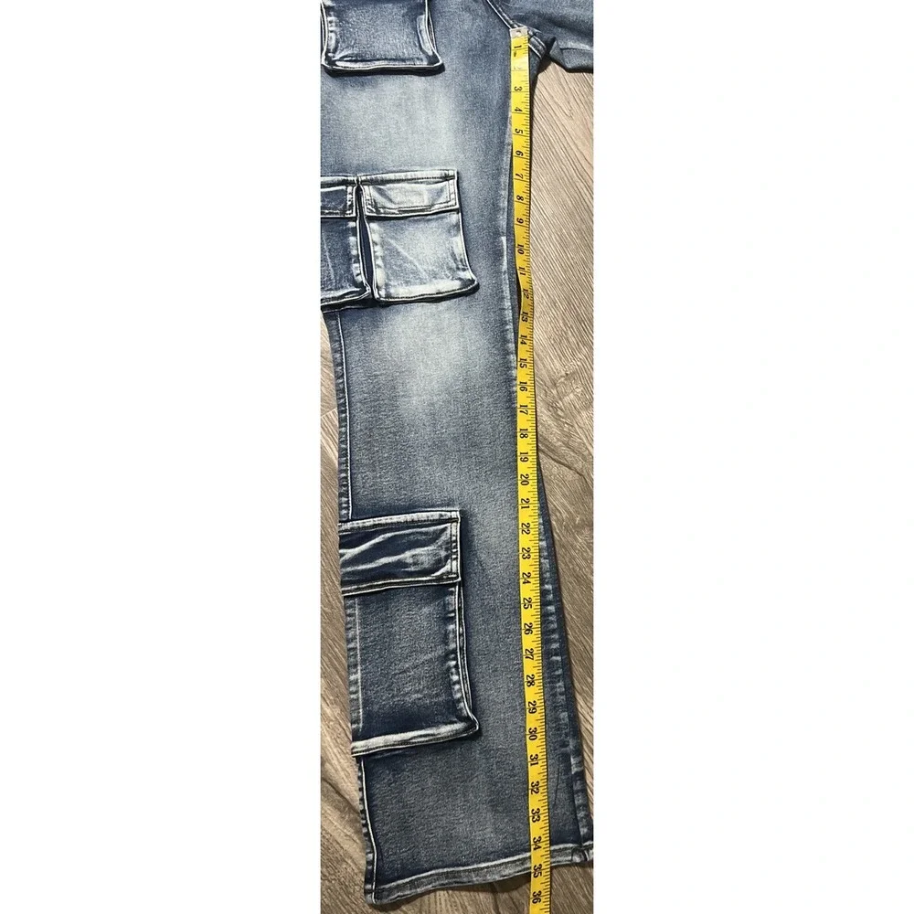 Nova Men Stacked Skinny Flare Out And About Cargo Blue Jeans Size 30x35 NWT
